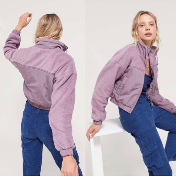 Urban Outfitters Purple Jessica Mixed Media Cropped Jacket Small - Picture 1 of 8